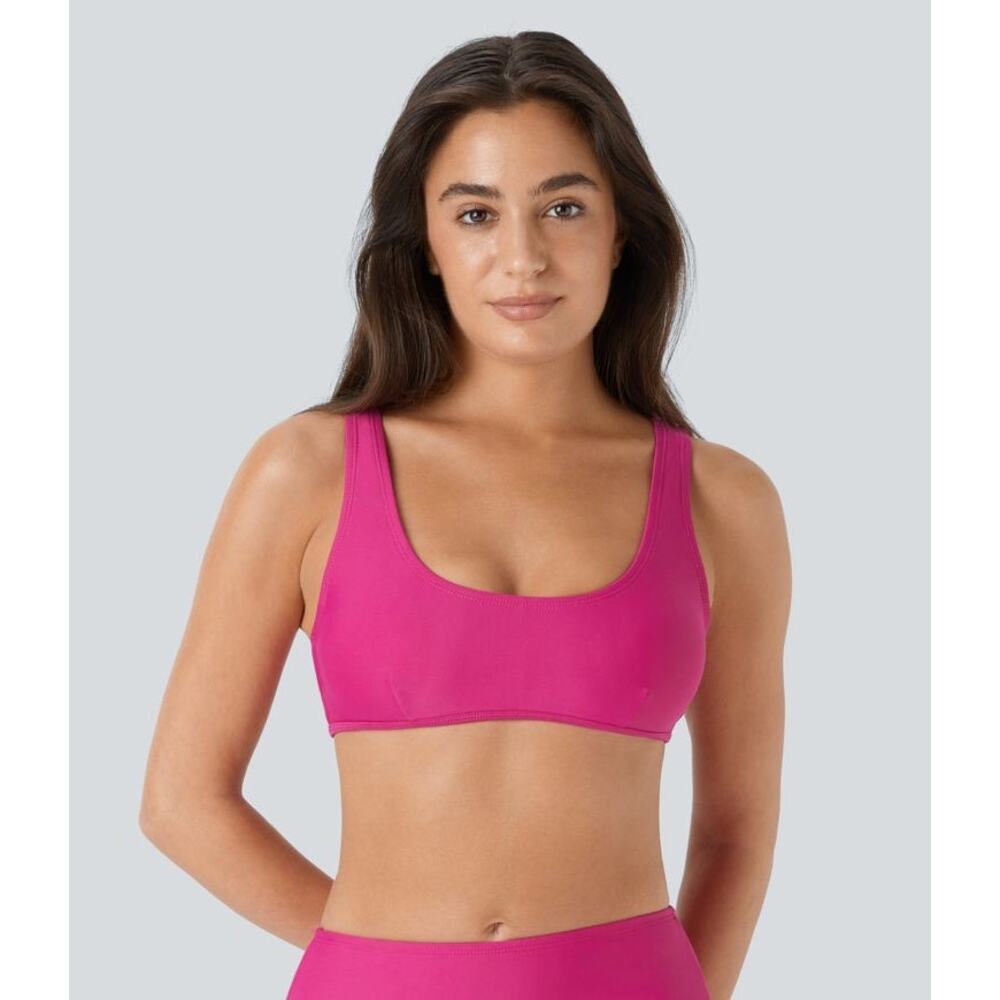 NEW Halara U Neck Bikini‎ Top Sakura Red Swim Crop Four Way Stretch Soft Support